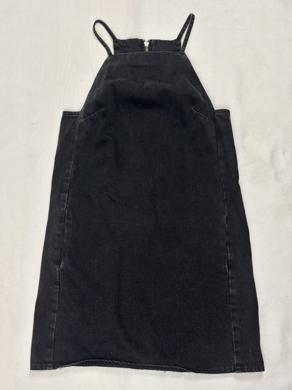 Top Shop Moto Black Jean Denim Mini Dress Spaghetti Straps Square Neck Y2K Sz 4